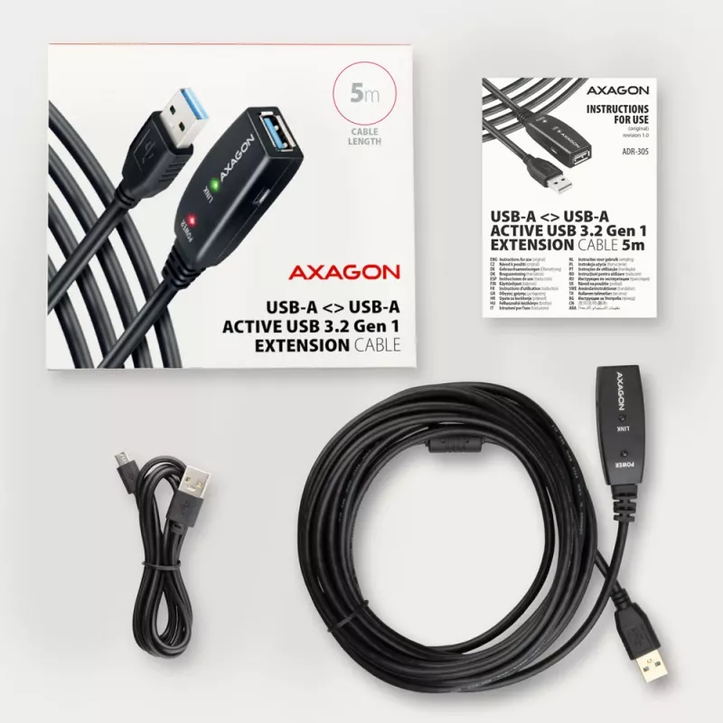 Axagon ADR-305 USB 3.2 Gen 1 A-M -> A-F aktiivinen jatko-/toistinkaapeli 5 m