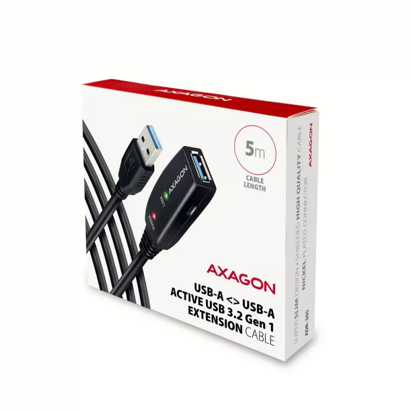 Axagon ADR-305 USB 3.2 Gen 1 A-M -> A-F aktiivinen jatko-/toistinkaapeli 5 m