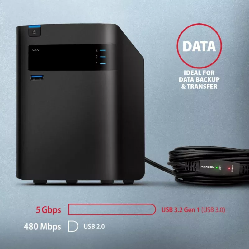 Axagon ADR-310 USB 3.2 Gen 1 A-M -> A-F aktiivinen jatko-/toistinkaapeli 10m