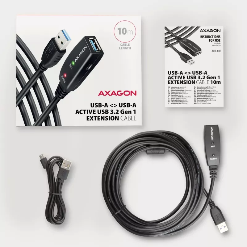Axagon ADR-310 USB 3.2 Gen 1 A-M -> A-F aktiivinen jatko-/toistinkaapeli 10m