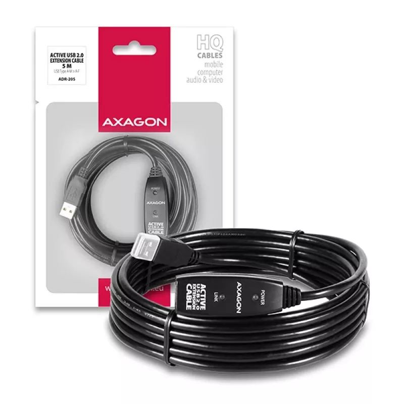 Axagon ADR-205 USB 2.0 A-M -> A-F aktiivinen jatko-/toistinkaapeli 5m