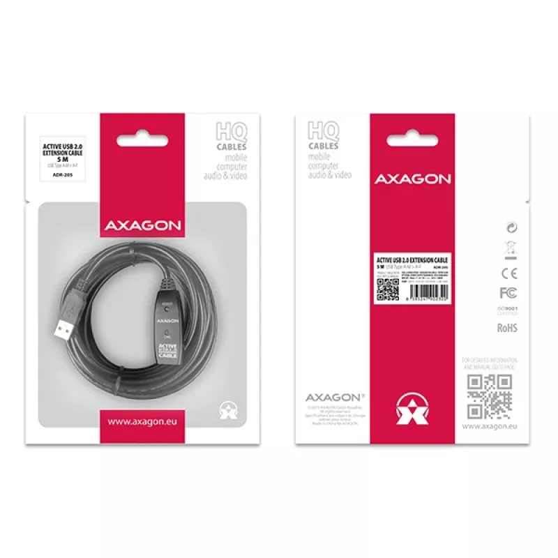 Axagon ADR-205 USB 2.0 A-M -> A-F aktiivinen jatko-/toistinkaapeli 5m