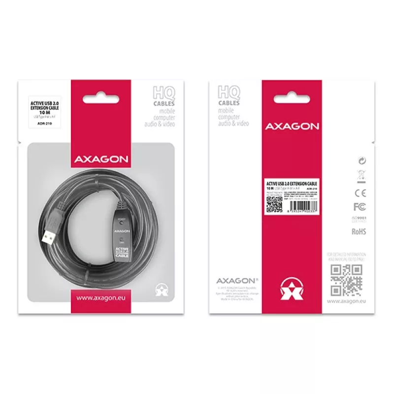 Axagon ADR-210 USB 2.0 A-M -> A-F aktiivinen jatko-/toistinkaapeli 10 m