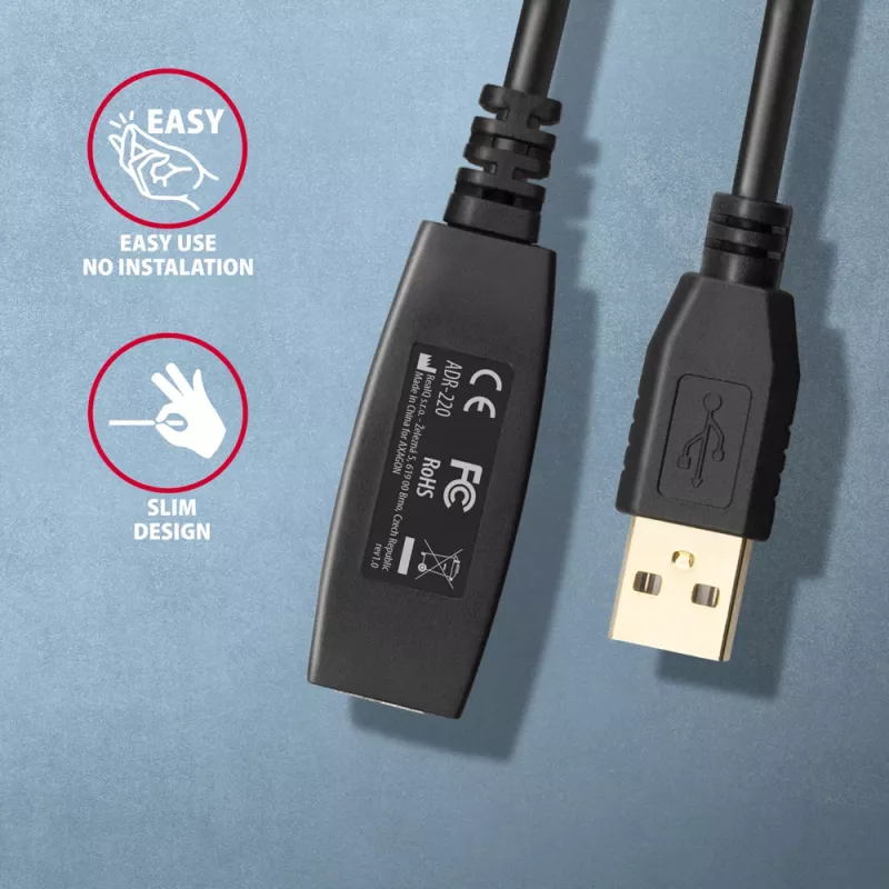 Axagon ADR-220 USB 2.0 A-M -> A-F aktiivinen jatko-/toistinkaapeli 20 m