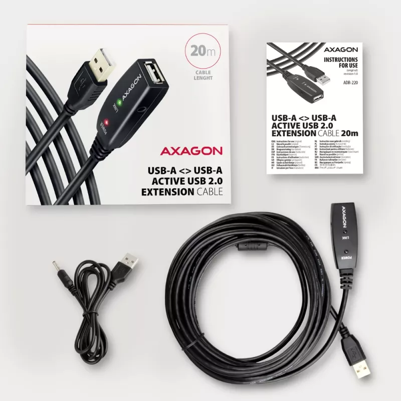 Axagon ADR-220 USB 2.0 A-M -> A-F aktiivinen jatko-/toistinkaapeli 20 m