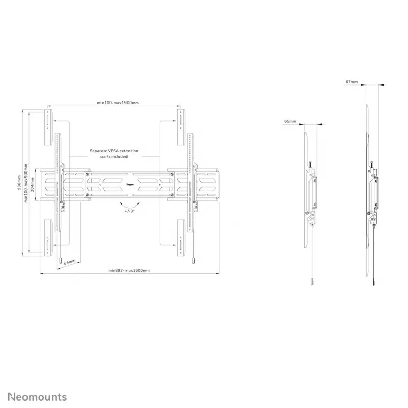 Neomounts WL30S-950BL19 raskaan sarjan seinäteline 55-115
