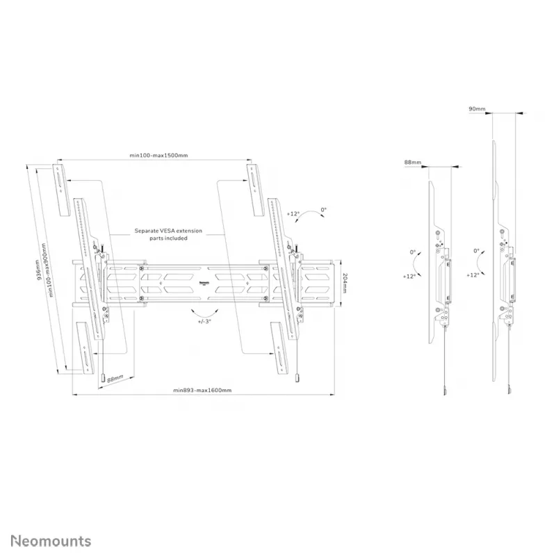 Neomounts WL35S-950BL19 raskaan sarjan seinäteline 55-115