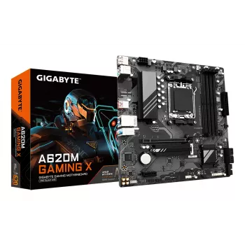 GIGABYTE A620M GAMING X emolevy – tukee AMD Ryzen 8000 -suorittimia, 8+2+1 vaihe digitaalinen VRM, jopa 8000 MHz DDR5 (OC), 1x PCIe 4.0 M.2, GbE LAN, USB 3.2 Gen 2