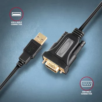 Axagon ADS-1PQN USB-A 2.0 - sarja RS-232 DB9-M FTDI-sovitinkaapeli