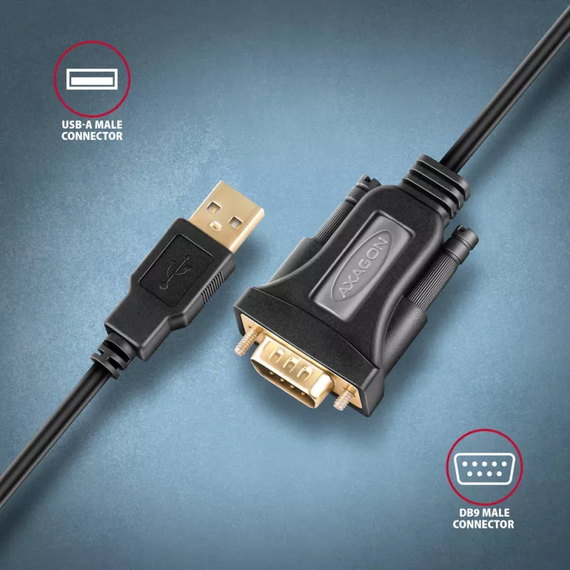 Axagon ADS-1PQN USB-A 2.0 - sarja RS-232 DB9-M FTDI-sovitinkaapeli