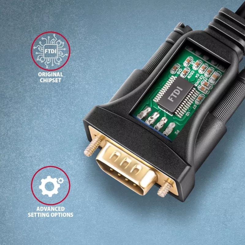 Axagon ADS-1PQN USB-A 2.0 - sarja RS-232 DB9-M FTDI-sovitinkaapeli