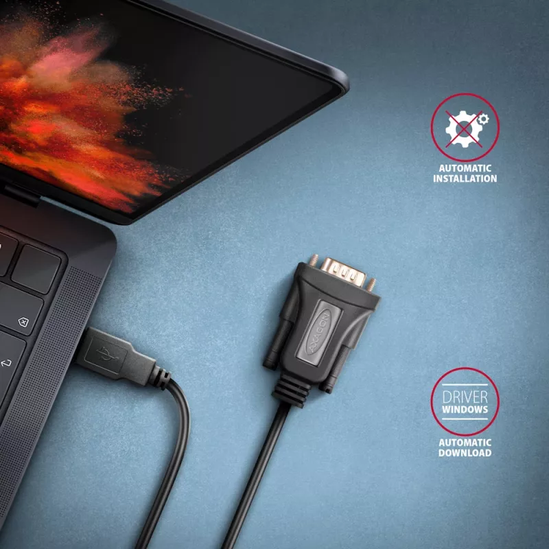 Axagon ADS-1PQN USB-A 2.0 - sarja RS-232 DB9-M FTDI-sovitinkaapeli
