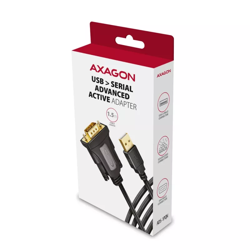 Axagon ADS-1PQN USB-A 2.0 - sarja RS-232 DB9-M FTDI-sovitinkaapeli