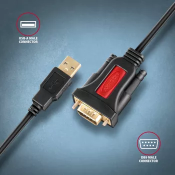 Axagon ADS-1PSN USB-A 2.0 - sarja RS-232 DB9-M Prolific-sovitinkaapeli 1,5 m