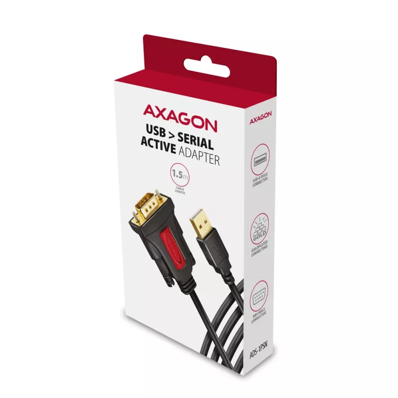 Axagon ADS-1PSN USB-A 2.0 - sarja RS-232 DB9-M Prolific-sovitinkaapeli 1,5 m