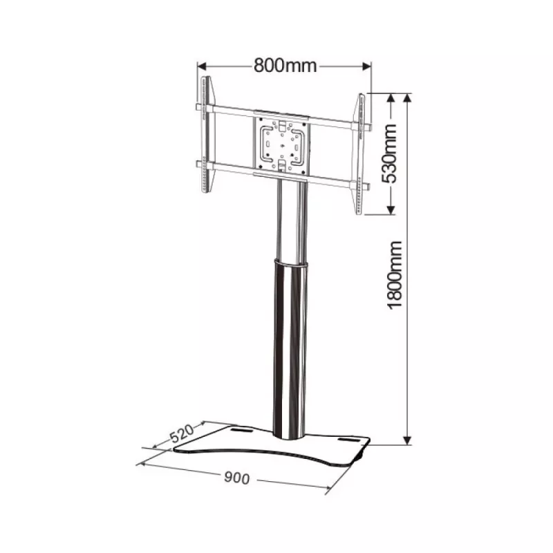Techly ICA-TR39 lattiatelineen TV:lle, 32–70 tuumaa, 40 kg, VESA 800x400, musta/hopea