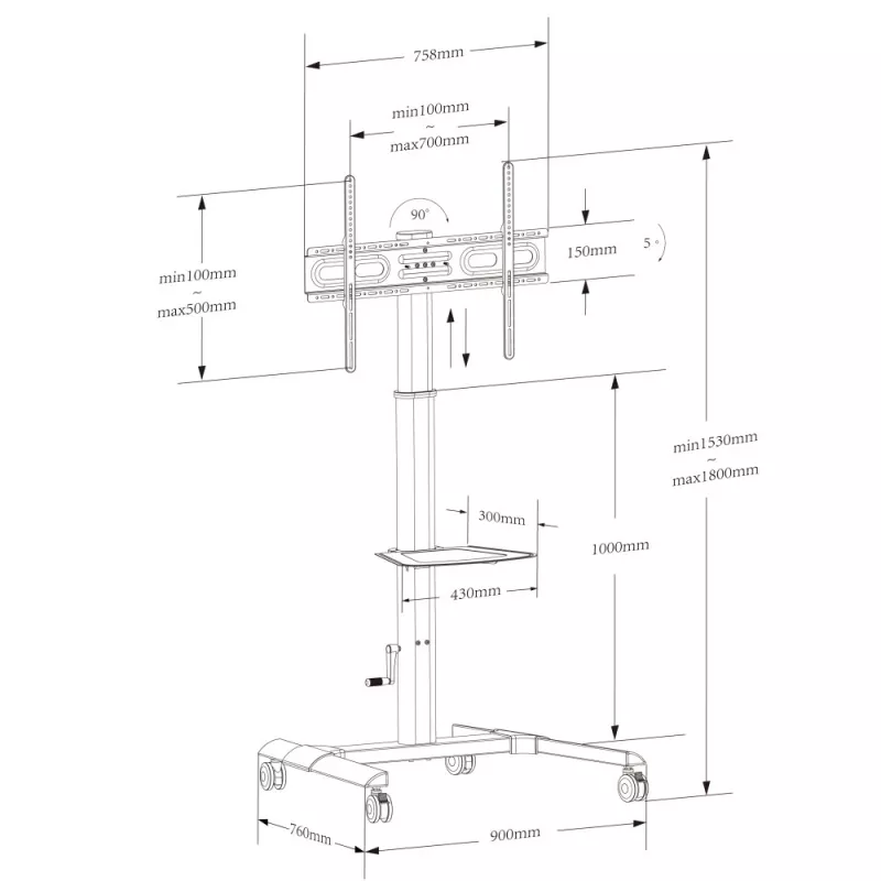 Techly ICA-TR228 multimediavaunu/teline musta Flat panel
