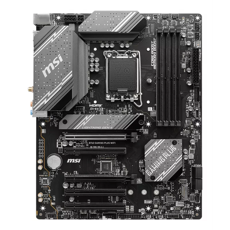 Emolevy MSI B760 GAMING PLUS WIFI — Intel B760, LGA 1700, ATX, DDR5, 4 DIMM, Wi‑Fi 6E, 2.5Gb LAN