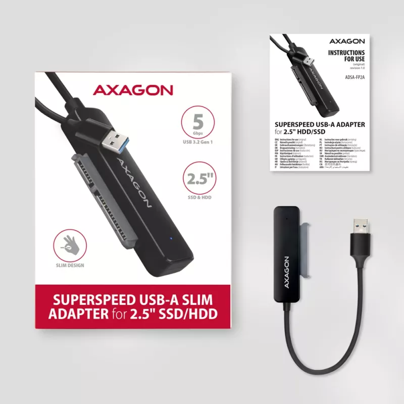 Axagon ADSA-FP2A liitäntäkortti USB 3.2 Gen 1 SATA uros musta