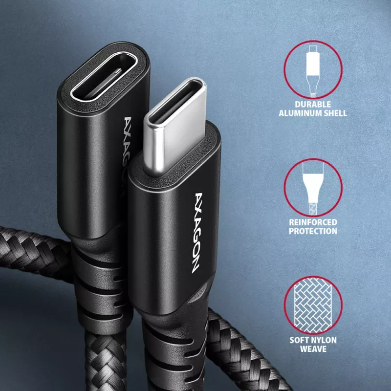 Axagon BUCM32-CF10AB SPEED+ USB-C USB 20Gbps jatkokaapeli 1 m