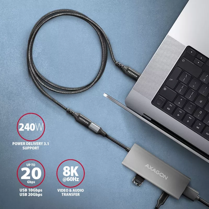 Axagon BUCM32-CF10AB SPEED+ USB-C USB 20Gbps jatkokaapeli 1 m