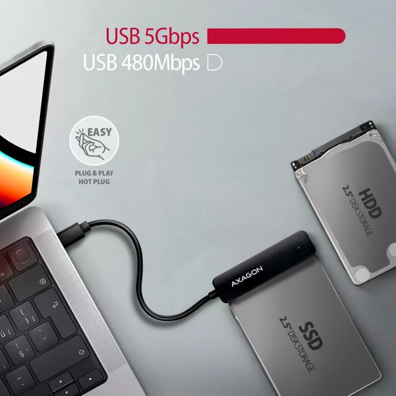 Axagon ADSA-FP2C USB-C 5Gbps - SATA 6G, 2.5 SSD/HDD SLIM sovitin - sovitin - digitaaliset/dataliitäntäkortit/sovittimet