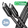 Axagon BUCM2-CM20AB data- ja latauskaapeli USB 480 Mbit/s 2 m, PD 240 W, 5 A, musta punottu
