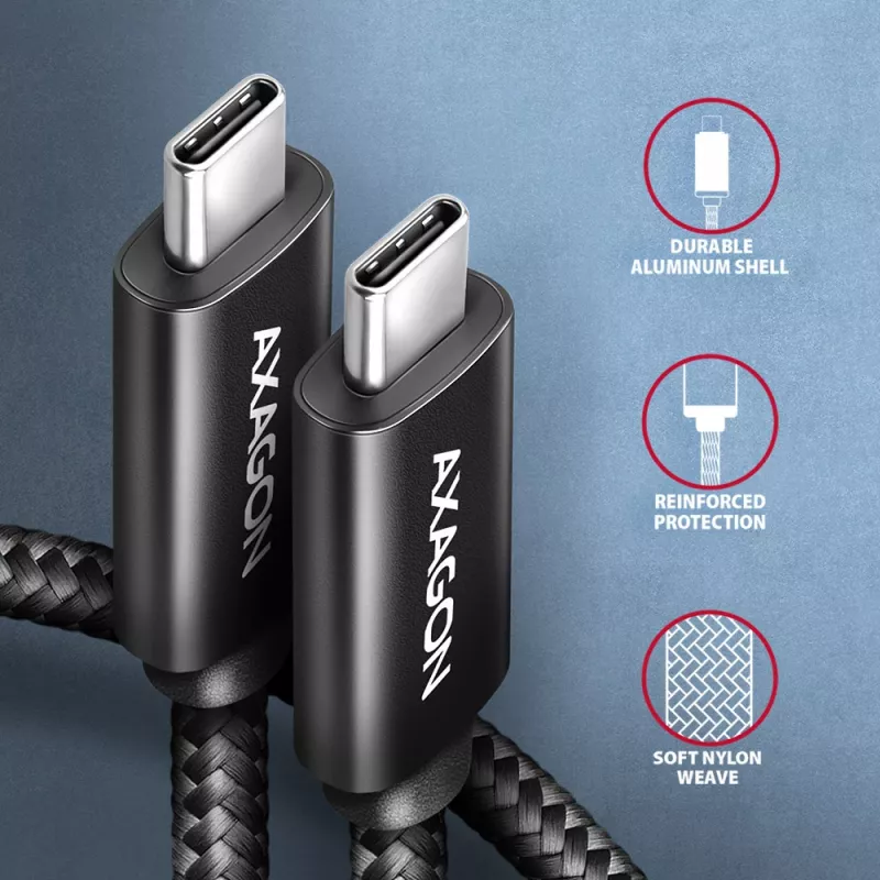 Axagon BUCM2-CM20AB data- ja latauskaapeli USB 480 Mbit/s 2 m, PD 240 W, 5 A, musta punottu