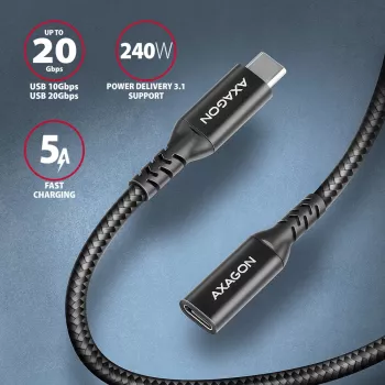Axagon BUCM32-CF05AB SPEED+ USB-C USB 20Gbps jatkokaapeli 0,5 m