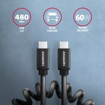 USB-kaapeli Axagon BUCM-CM20TB 1,1m PD 60W 3A musta