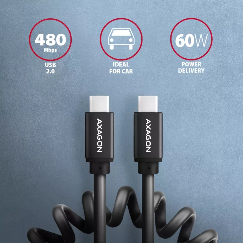 USB-kaapeli Axagon BUCM-CM20TB 1,1m PD 60W 3A musta