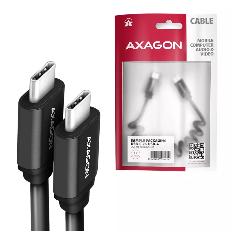 USB-kaapeli Axagon BUCM-CM20TB 1,1m PD 60W 3A musta