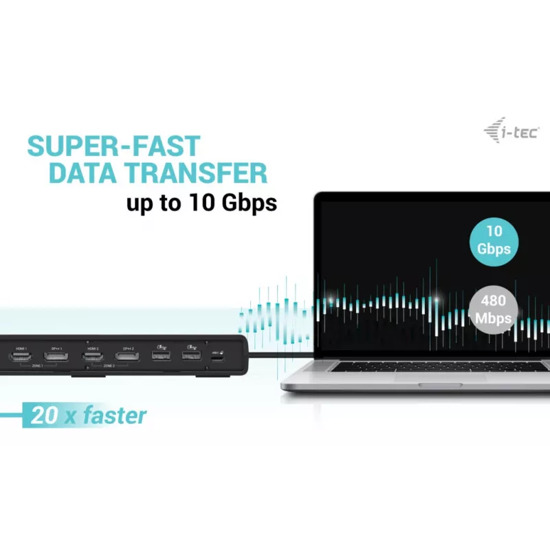 i-tec USB 3.0 / USB-C / Thunderbolt 3 Dual Display -telakointiasema Gen2 + Power Delivery 100W