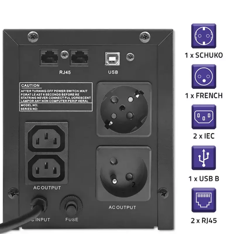 Keskeytymätön virransyöttö Qoltec 53771 2 kVA 1200 W 2 AC-lähtöä