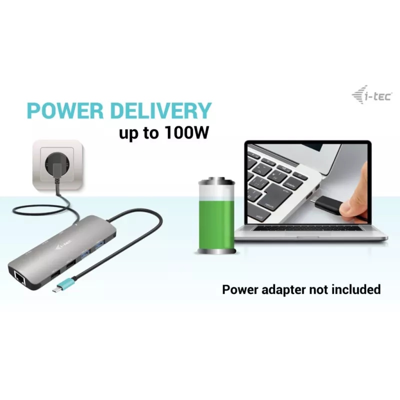 i-tec USB-C Metal Nano 2x Display -telakointiasema + Power Delivery 100 W