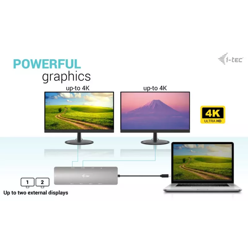 i-tec USB-C Metal Nano 2x Display -telakointiasema + Power Delivery 100 W
