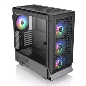 PC-kotelo THERMALTAKE Ceres 500 TG ARGB Midi Tower musta — karkaistu lasi, EATX, 3x140mm edessä, USB-C
