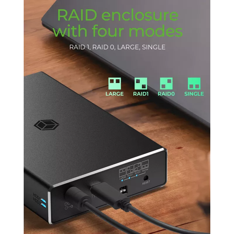 ICY BOX RAID-kotelo 2x HDD/SSD USB 3.2 Gen 2 Type-C® / Type-A liitäntä