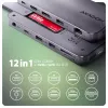 Axagon HMC-12GM2, USB 10Gbps keskitin, 3x USB-A, USB-C, HDMI, DP, RJ-45, M.2, SD/mSD, ääni, PD