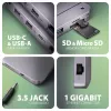 Axagon HMC-12GM2, USB 10Gbps keskitin, 3x USB-A, USB-C, HDMI, DP, RJ-45, M.2, SD/mSD, ääni, PD