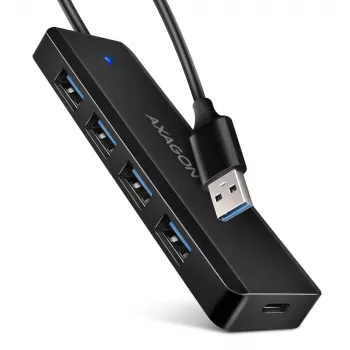Axagon HUE-C1A 4x USB 5Gbps TRAVEL-keskitin, USB-C virtatulo, 19 cm USB-A-kaapeli