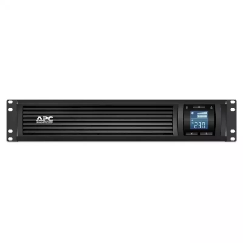 APC Smart-UPS C, Line-Interactive, 2000VA, rack-asennus 2U, 230V, 6x IEC C13-pistorasiaa, USB- ja sarjaviestintä, AVR, graafinen LCD