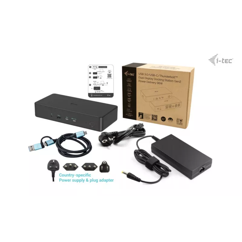 i-tec USB 3.0 / USB-C / Thunderbolt 3 Professional Dual 4K Display telakointiasema Generation 2 + Power Delivery 100W