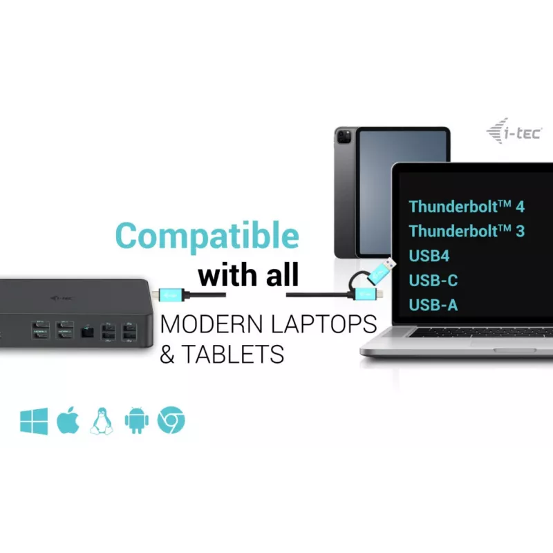 i-tec USB 3.0 / USB-C / Thunderbolt 3 Professional Dual 4K Display telakointiasema Generation 2 + Power Delivery 100W