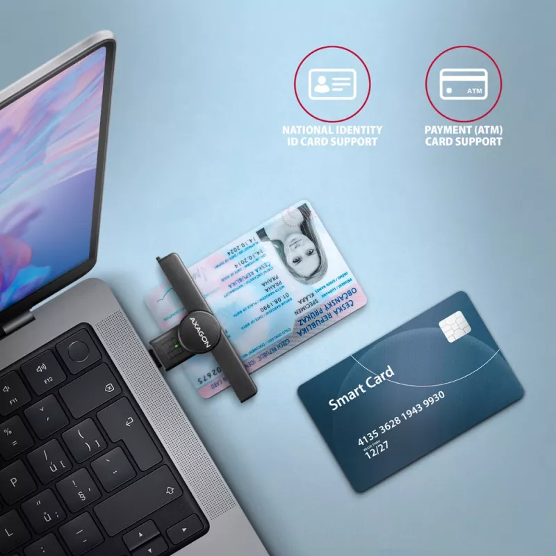 Axagon CRE-SMPC USB-C älykortin-/henkilökortinlukija PocketReader älykortinlukija sisäkäyttöön USB Type-C musta