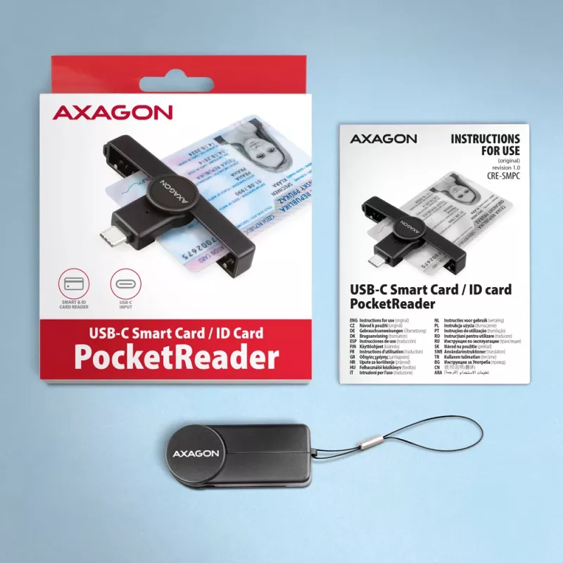 Axagon CRE-SMPC USB-C älykortin-/henkilökortinlukija PocketReader älykortinlukija sisäkäyttöön USB Type-C musta