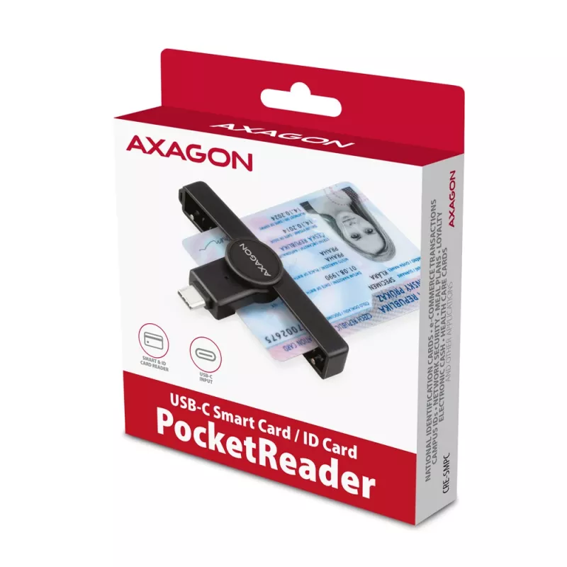 Axagon CRE-SMPC USB-C älykortin-/henkilökortinlukija PocketReader älykortinlukija sisäkäyttöön USB Type-C musta