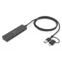 DIGITUS DA-70236 USB 3.0 Slim Line -keskitin, 4 porttia, USB-C-sovitin, 1,2 m kaapeli