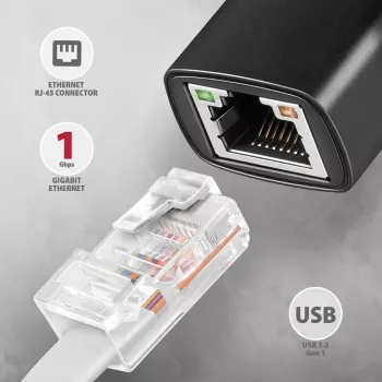 Axagon ADE-AR USB-A 3.2 Gen 1 - Gigabit Ethernet -sovitin, Realtek 8153