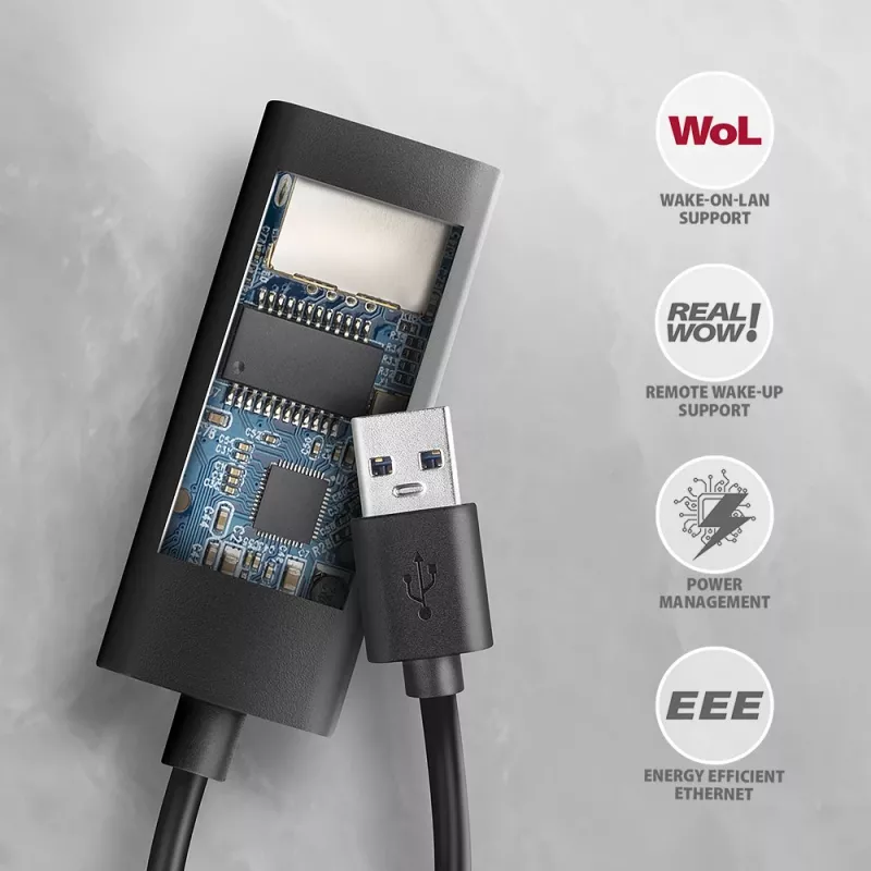 Axagon ADE-AR USB-A 3.2 Gen 1 - Gigabit Ethernet -sovitin, Realtek 8153